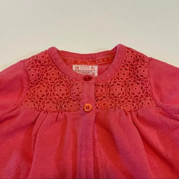 Made With Love Early Days Girls Pink Cardigan Sweater Size 6-9 Months Cotton - Picture 3 of 7
